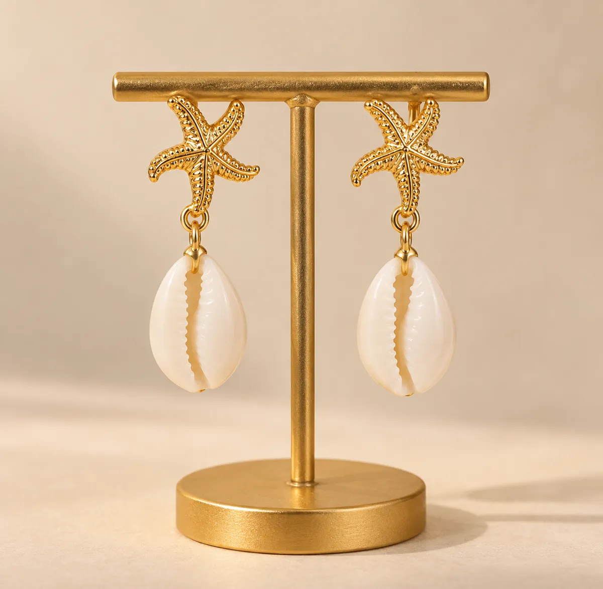 Mermaid Muse Starfish Cowrie Earrings – Gold Plated